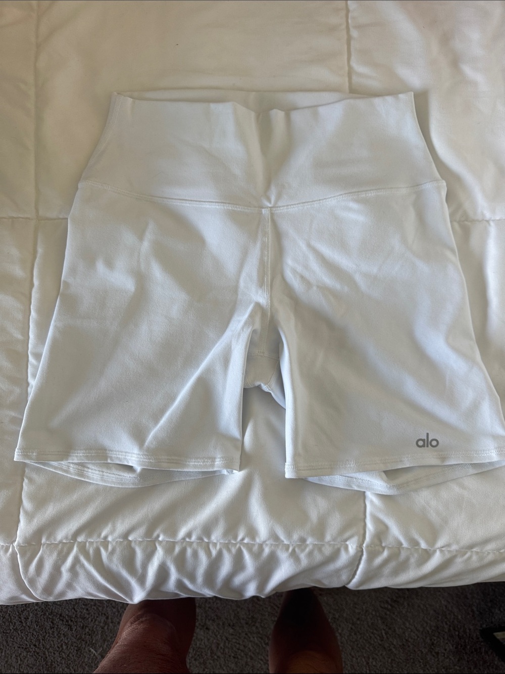 ALO Yoga White Mid-Rise Bike Shorts